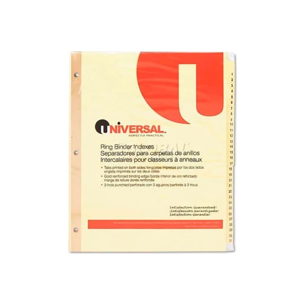 Universal One Preprinted PlasticCoated Tab Dividers, 31 Numbered Tabs